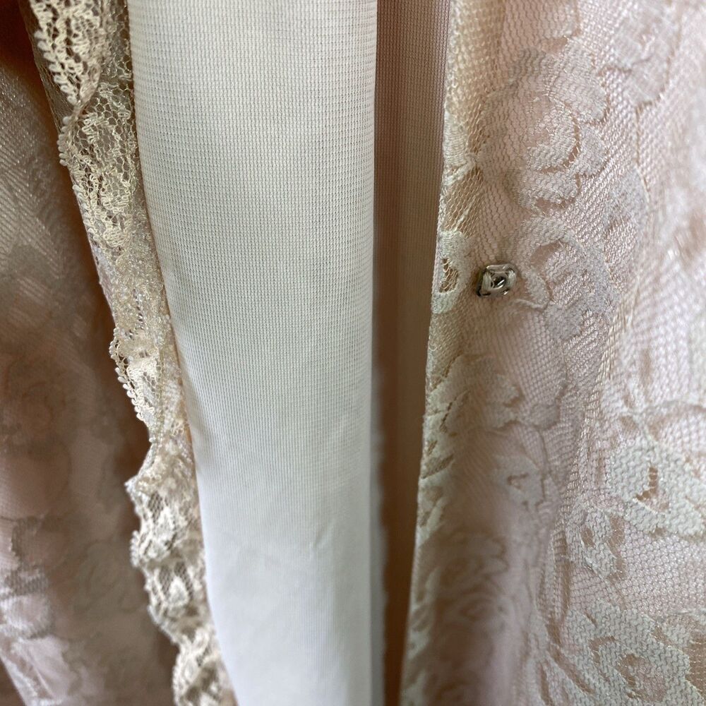 Vintage 1960s Womens Long Lace Robe Romantic Beige Pink (See Measurements) - Picture 15 of 16
